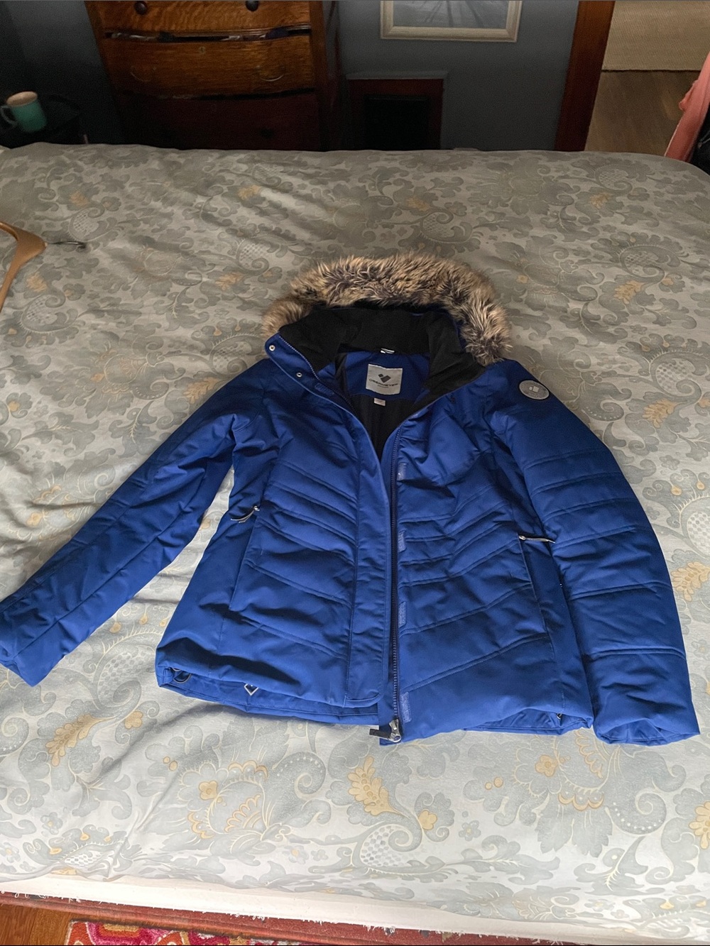 Obermeyer Royal Blue Faux-Fur Trim Ski Jacket